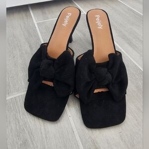 Women's Black Bow Slide Sandals